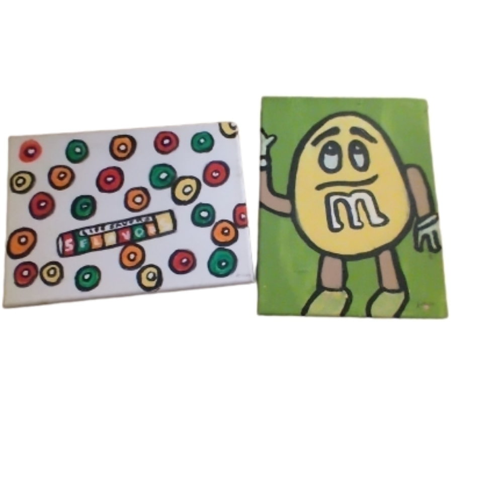 bundling (2) paintings, acrylic on canvas for kids decor on wall hanging​